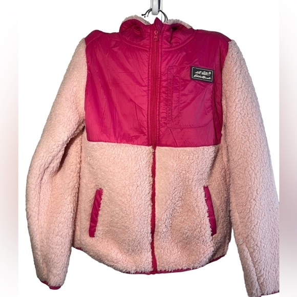 Eddie Bauer Girls Faur Fur Zip up jacket/hoodie NWT size 10/12, pink - Picture 1 of 9